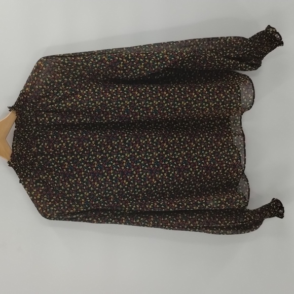 GAP blouse top sheer tiny floral black print large mock stretch collar f… - Picture 8 of 8